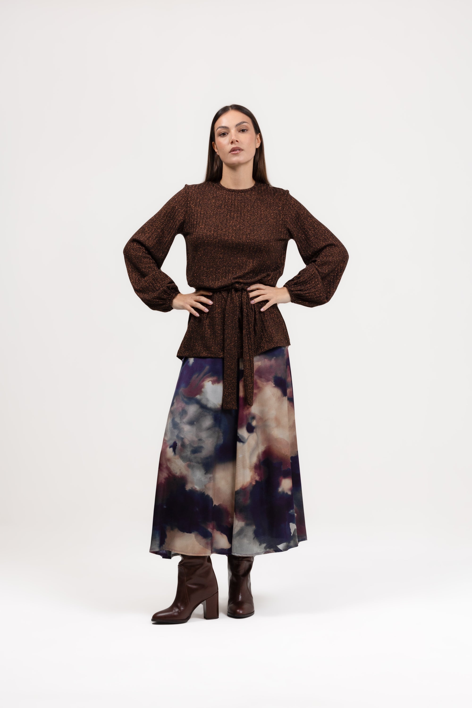 Blusa manica lunga costina lurex