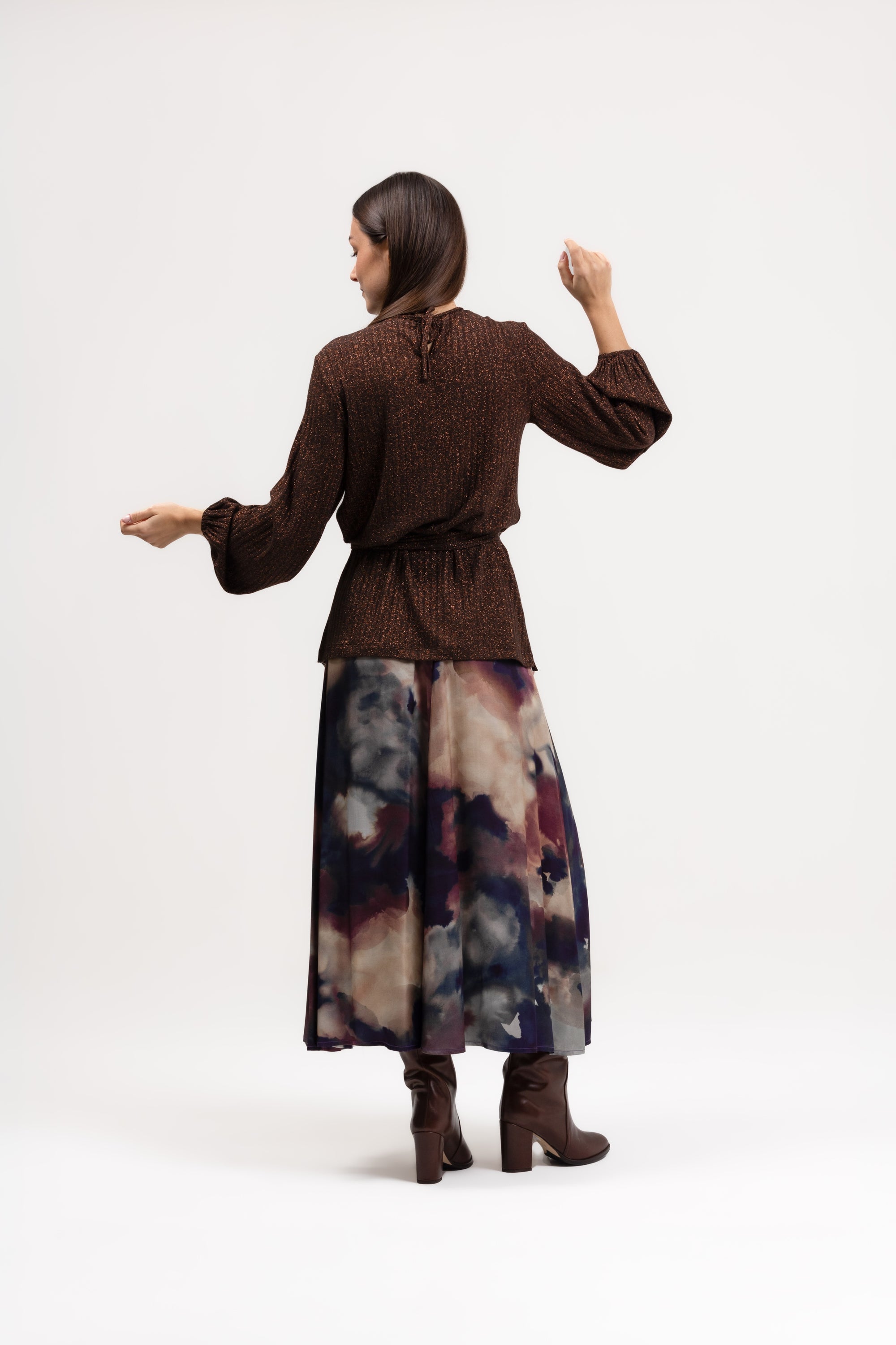 Blusa manica lunga costina lurex