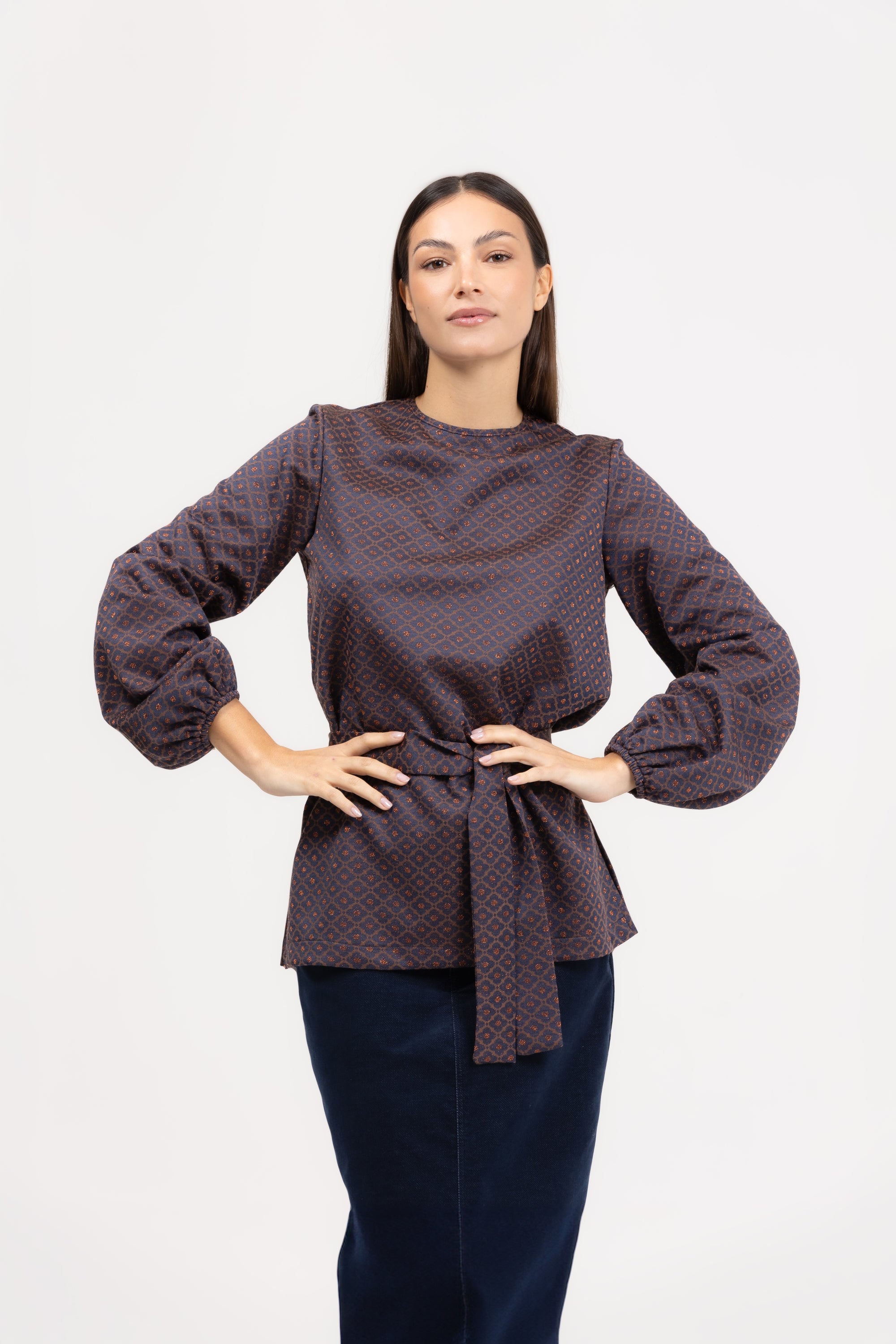 Blusa manica lunga jacquard