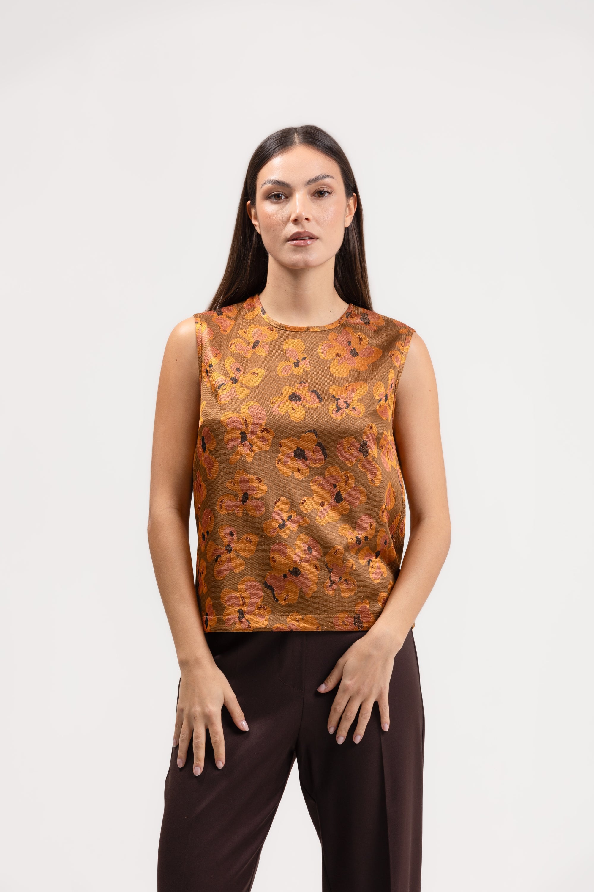 Blusa smanicata jacquard