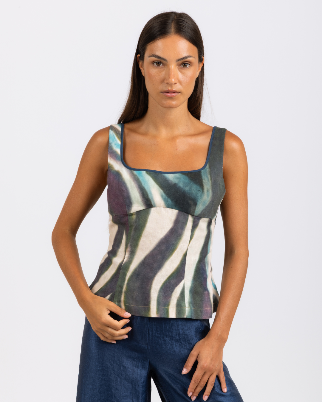 Top fiocco lino stampa