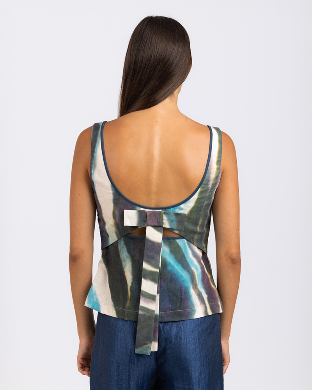 Top fiocco lino stampa