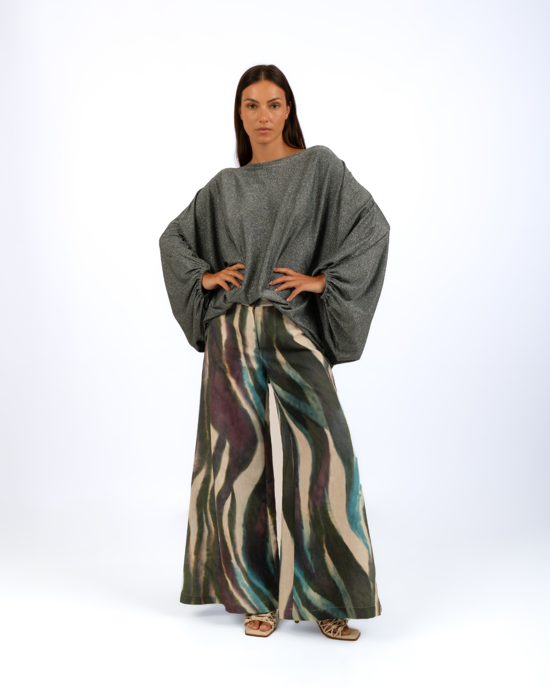 Pantalone palazzo lino stampa