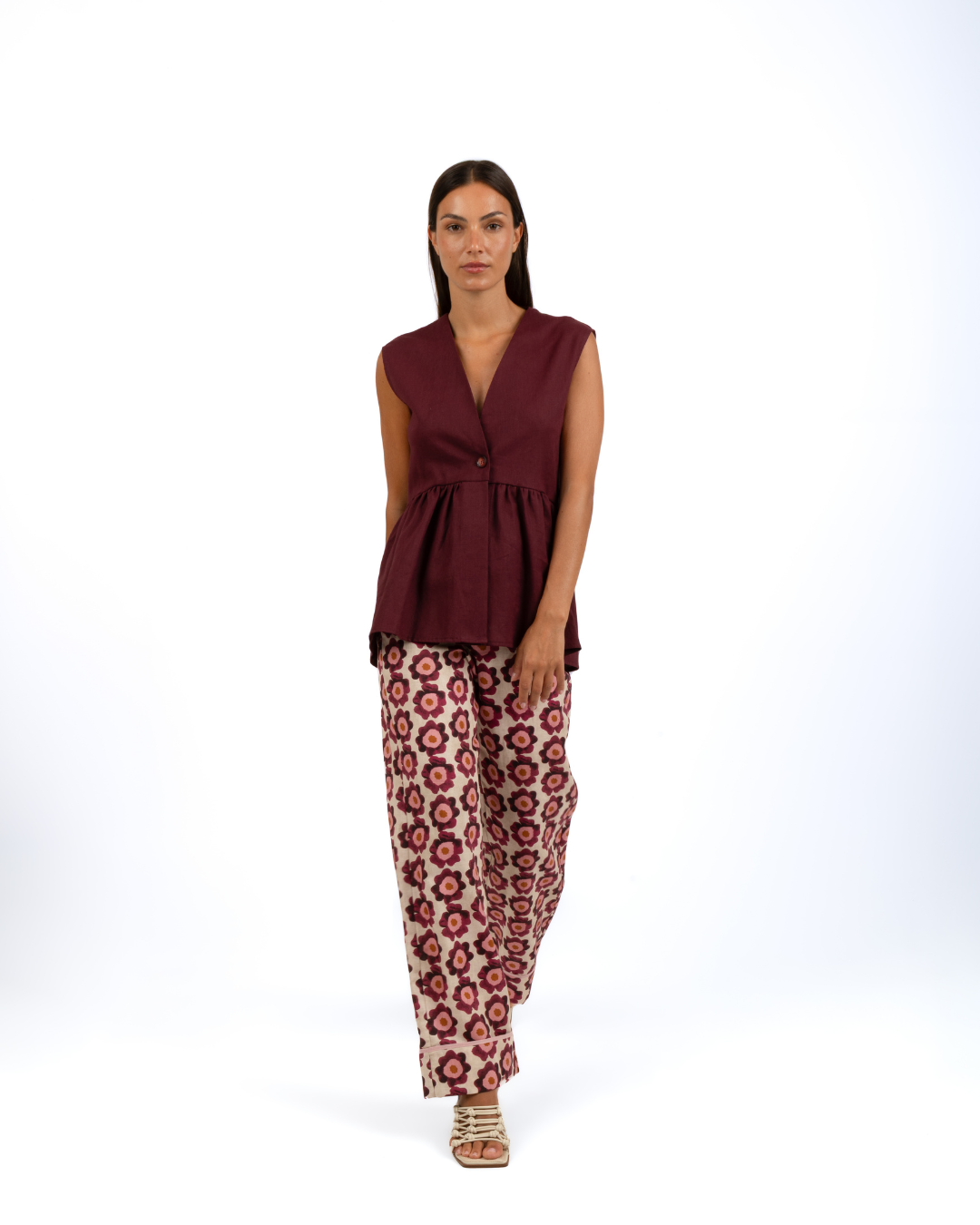 Pantalone regular lino stampa